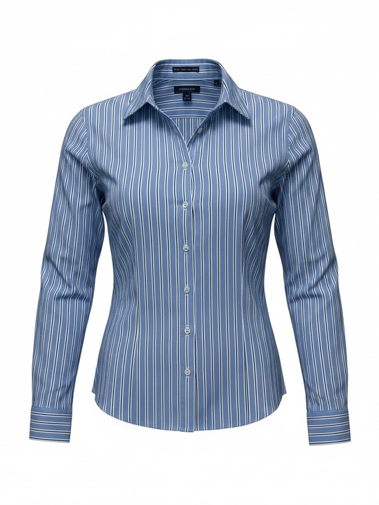 Lands' End Tops - Lands' End Light Blue and White Striped Oxford Shirt Size 12 No Iron 100% Cotton